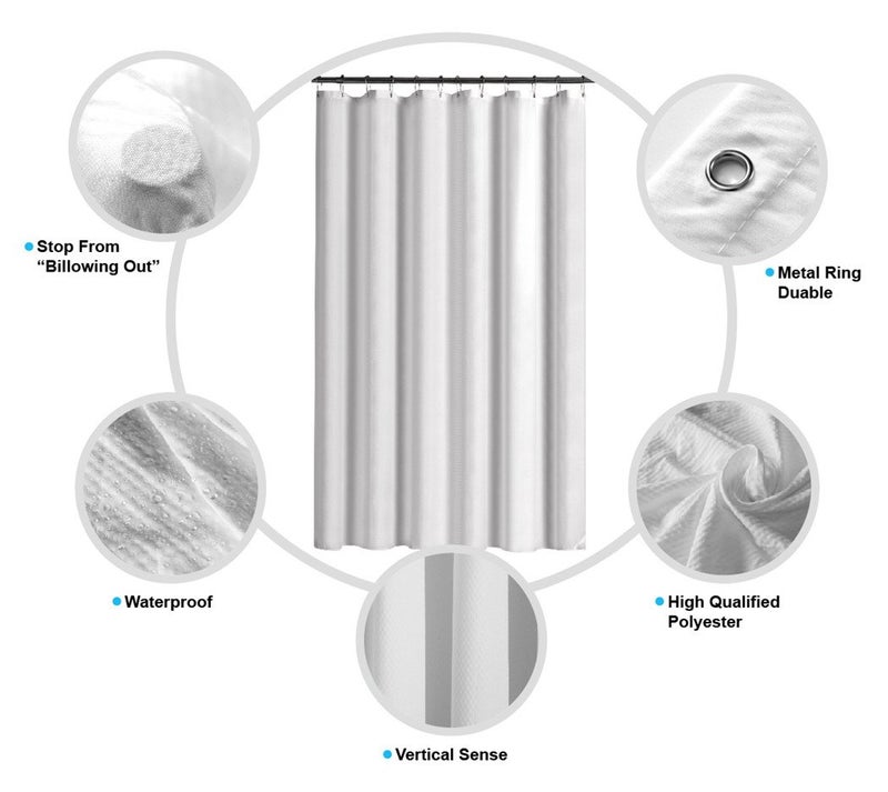Home Queen Waffle Weave Shower Curtain, Bath Liner with Soft Touch, Water Repellent Bathroom Curtain Liner with Bottom Magnets and Reinforced Grommets,72 W x 72 L Inches, White - Image 5